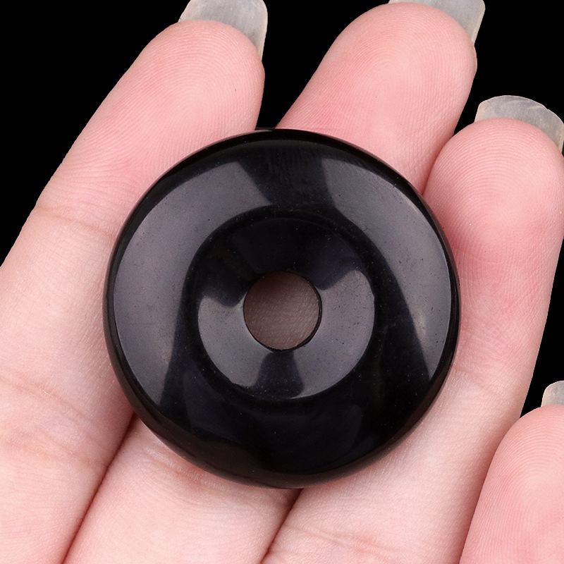 Natural Stone Donut Circle Pendant DIY Necklace Charm Round Large Hole Amulet Style Smooth Polished Minimalist Fashion Accessory
