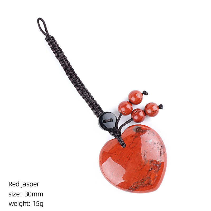 Natural Stone Heart Keychain Pendant, Handwoven Crystal Heart Bag Charm for Keys, DIY Jewelry, Gift Decoration or Wholesale Supply