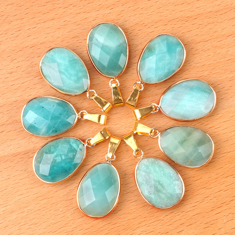 Natural Crystal Faceted Oval Pendant, Copper Wrapped Single Hole Gemstone Charm for DIY Necklace Making and Elegant Jewelry Styling