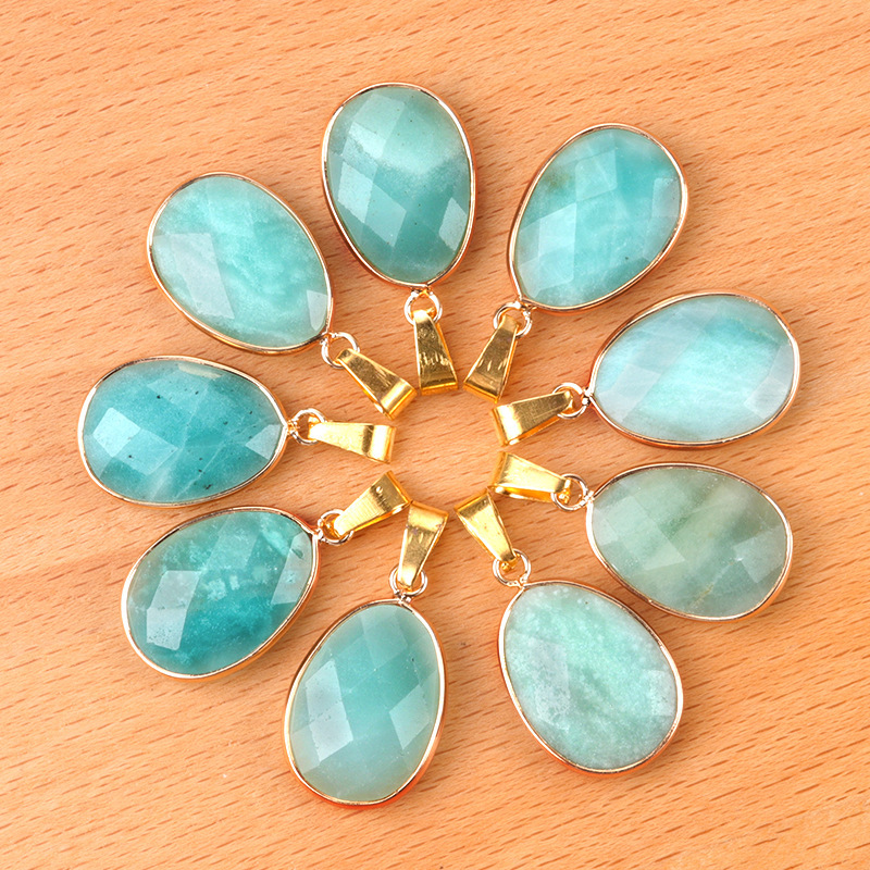 Natural Crystal Faceted Oval Pendant, Copper Wrapped Single Hole Gemstone Charm for DIY Necklace Making and Elegant Jewelry Styling