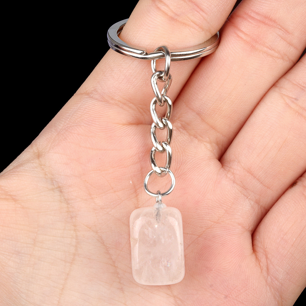 Natural Crystal Rectangle Keychain, Irregular Stone Block Key Ring Charm for DIY Accessories, Bag Decoration and Everyday Carry Gift