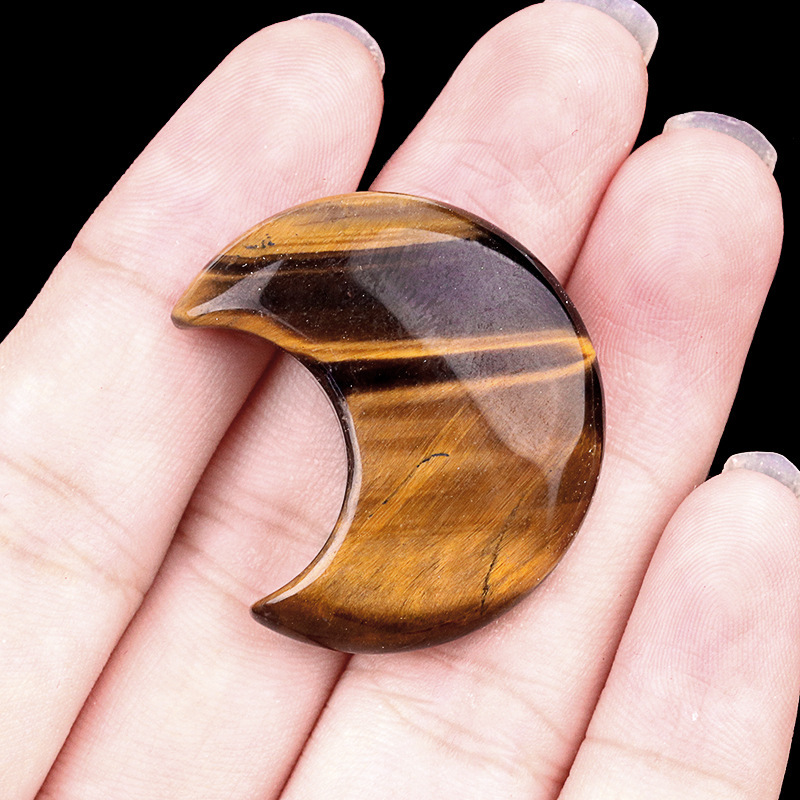 Natural Crystal Moon Charm, Crescent Stone Carving No Hole Pendant for DIY Jewelry Making, Decorative Crafts and Handmade Accessory Projects