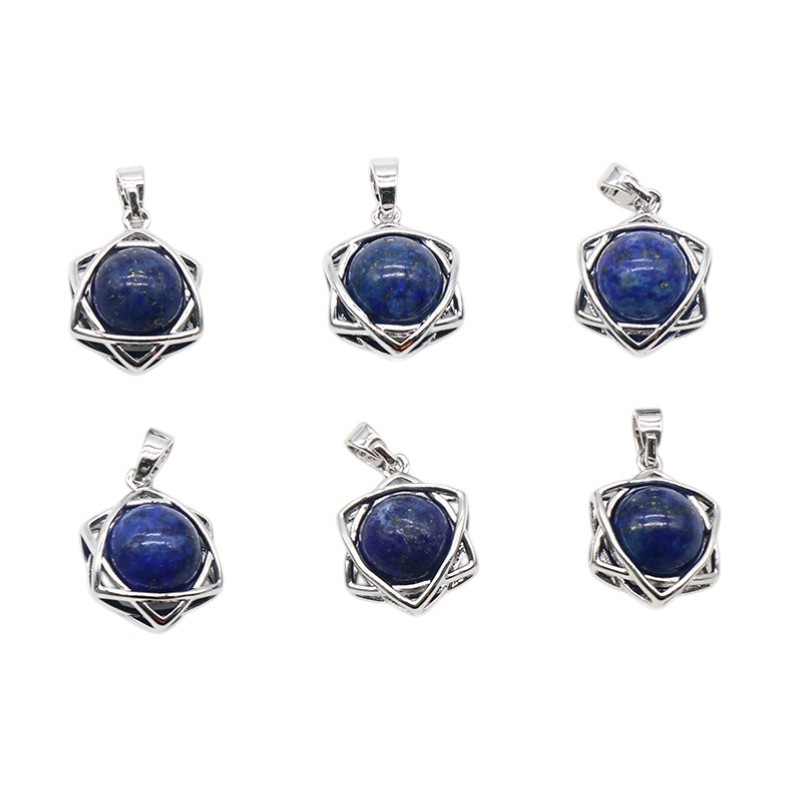 Natural Crystal Hexagram Pendant, Star Cage Gemstone Charm with Round Stone Bead for DIY Bracelet, Necklace Making and Handmade Jewelry Accessories