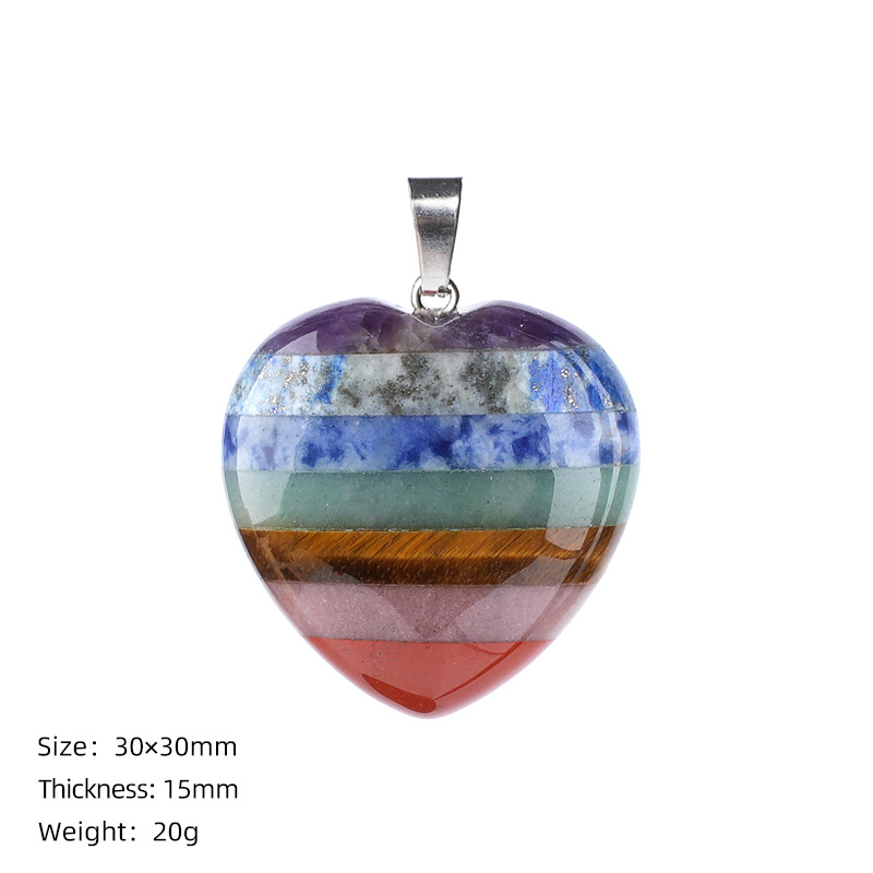 Seven Chakra Style Layered Gemstone Pendant Color Block Crystal Necklace Heart Moon Star Charm26022105