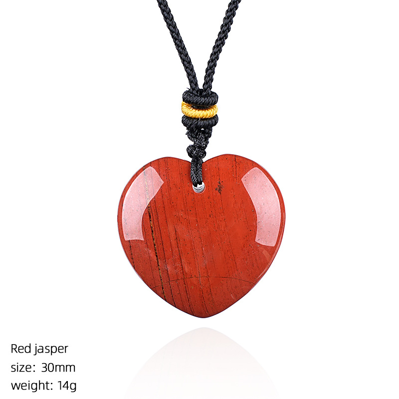 Natural Stone Heart Necklace Pendant, 30mm Crystal Heart Charm with Cord, DIY Jewelry Making or Gift Accessory