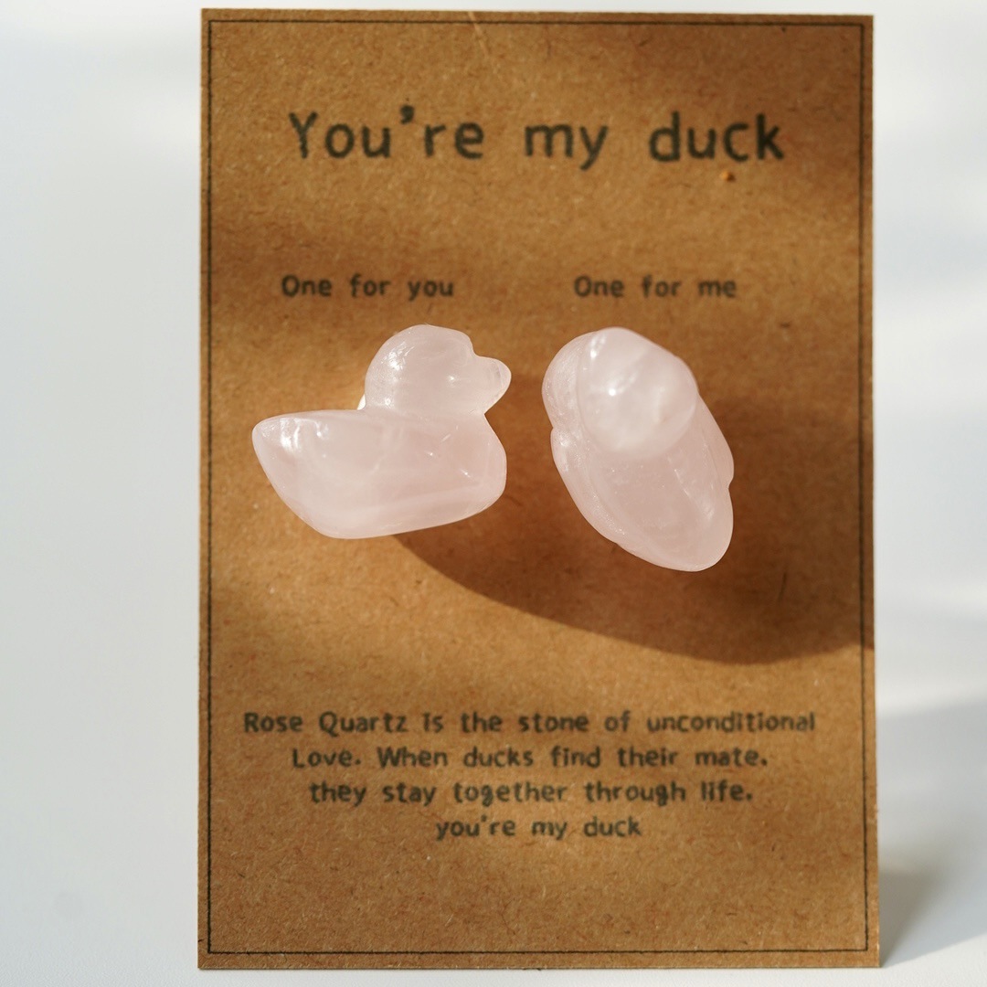 Rose Quartz Animal Couple Carving with Message Card, Hand-Carved Crystal Love Gift for Valentine’s Day & Anniversary