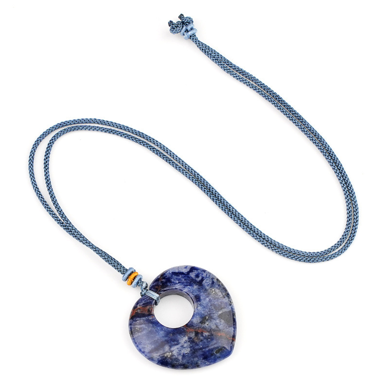 Natural Crystal Heart Stone Necklace Love Heart Sweater Chain Pendant