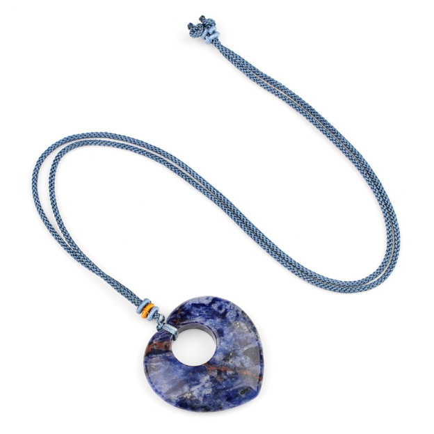 Natural Crystal Heart Stone Necklace, Love Heart Sweater Chain Pendant, Gemstone Heart Charm Long Necklace Gift Jewelry Accessory