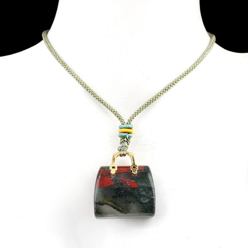 Natural Crystal Handbag Shape Pendant, Agate Stone Mini Bag Ornament Woven Rope Sweater Chain Accessory, Multi Material Decorative Pendant