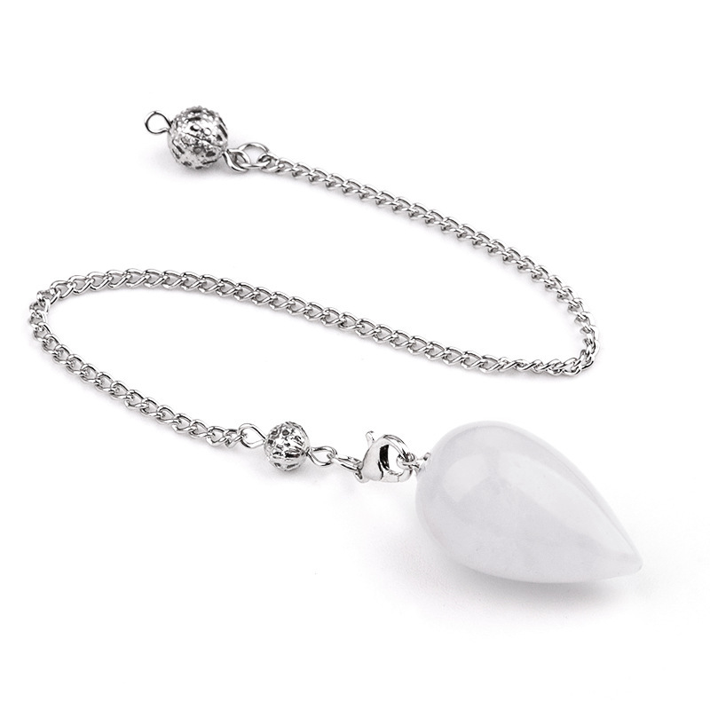 Natural Crystal Teardrop Pendulum Pendant Necklace Stone Dowsing Charm with Chain Jewelry Accessory 20260211-01