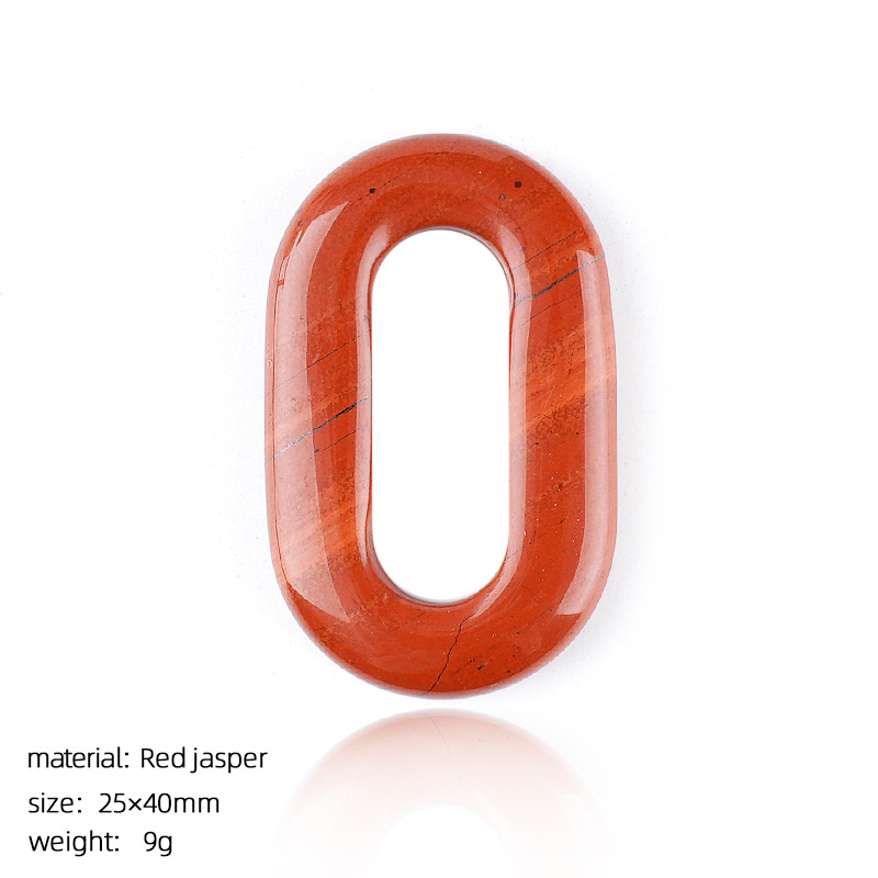 Natural Stone Oval O-Ring Pendant 25×40mm Large Hole Crystal & Jadeite Carved Loop Connector for DIY Necklace Jewelry Making