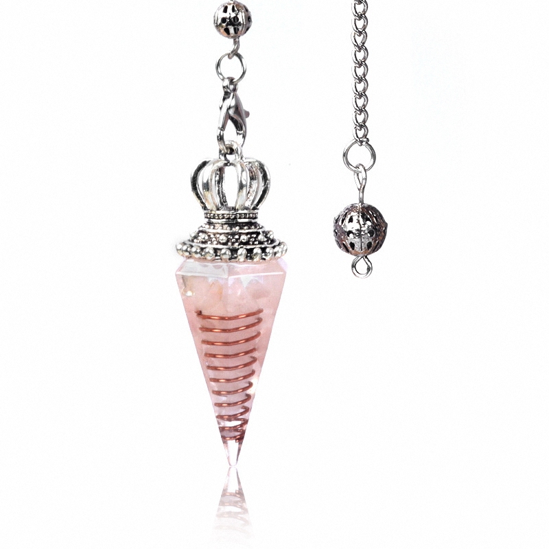 Natural Crystal Pendulum Necklace, Resin Hexagon Cone Dowsing Pendulum with Gemstone Chips, Spiritual Divination Gift, Handmade Jewelry