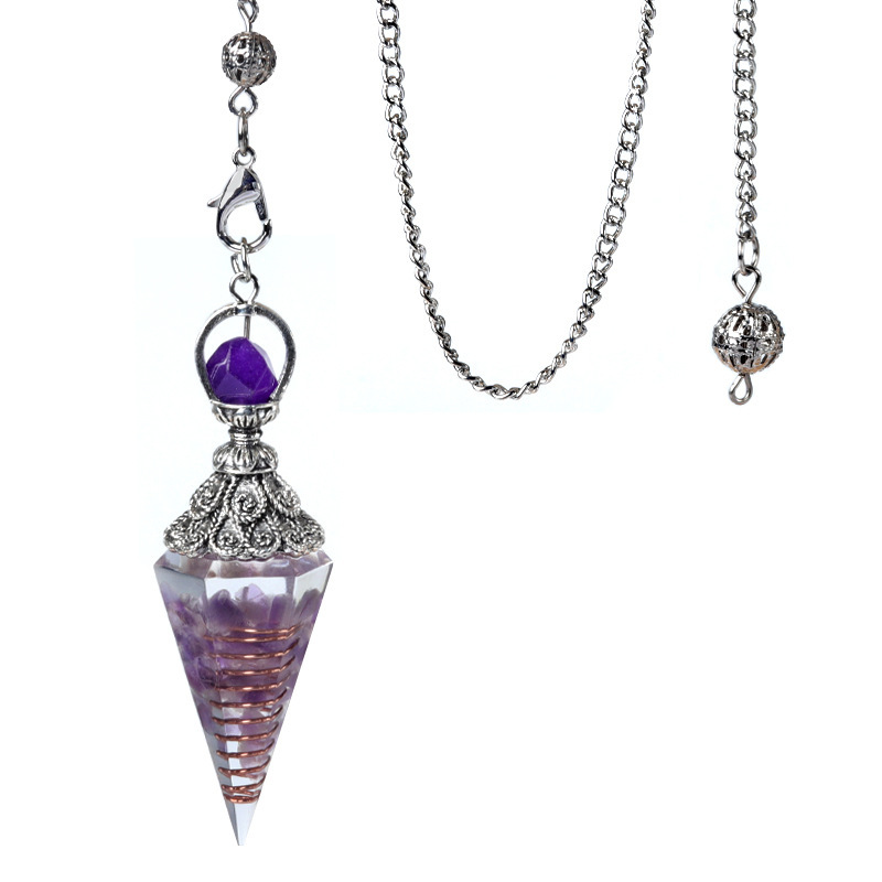 Resin Crystal Chip Pendulum Necklace Silver Chain Hexagonal Cone Stone Dowsing Pendant Jewelry Accessory 20260210