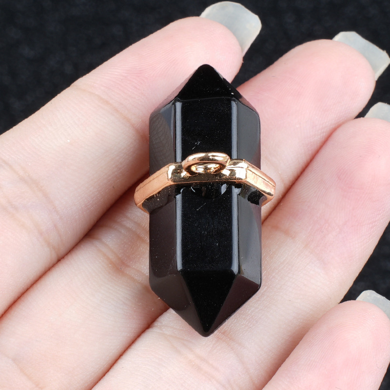 Natural Crystal Double Point Pendant Hexagonal Column Stone Charm 13×36mm DIY Necklace Jewelry Accessory