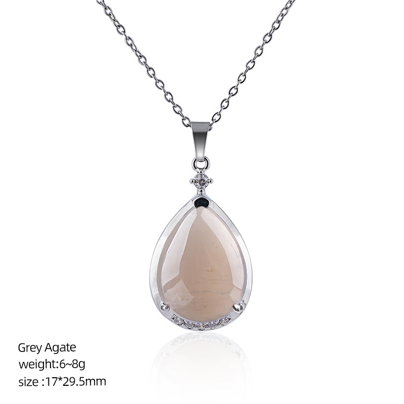 Natural Crystal Teardrop Pendant Necklace, Water Drop Gemstone Inlay Chain Necklace for Daily Wear or Gift