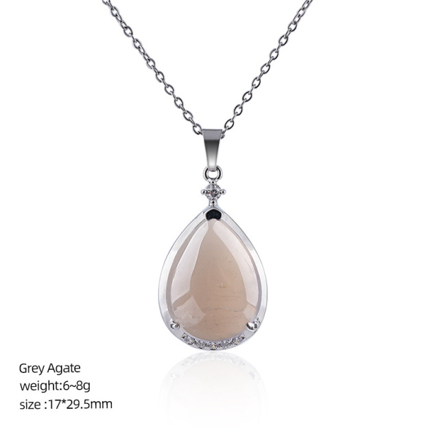 Natural Crystal Teardrop Pendant Necklace, Water Drop Gemstone Inlay Chain Necklace for Daily Wear or Gift