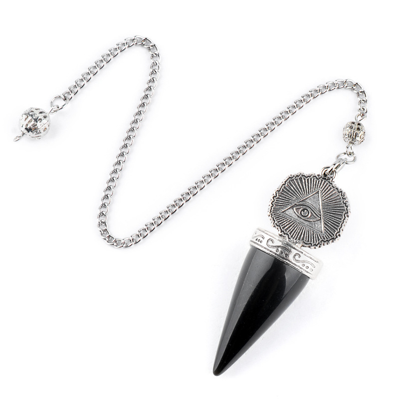 Natural Gemstone Pendulum Pendant Pointed Dowsing Tool Meditation Chain Adjustable Divination Crystal Charm26022101