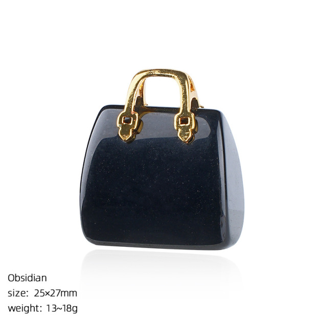 Natural Stone Mini Handbag Pendant, Agate Crystal Bag Charm for Necklace, DIY Decoration or Display Piece