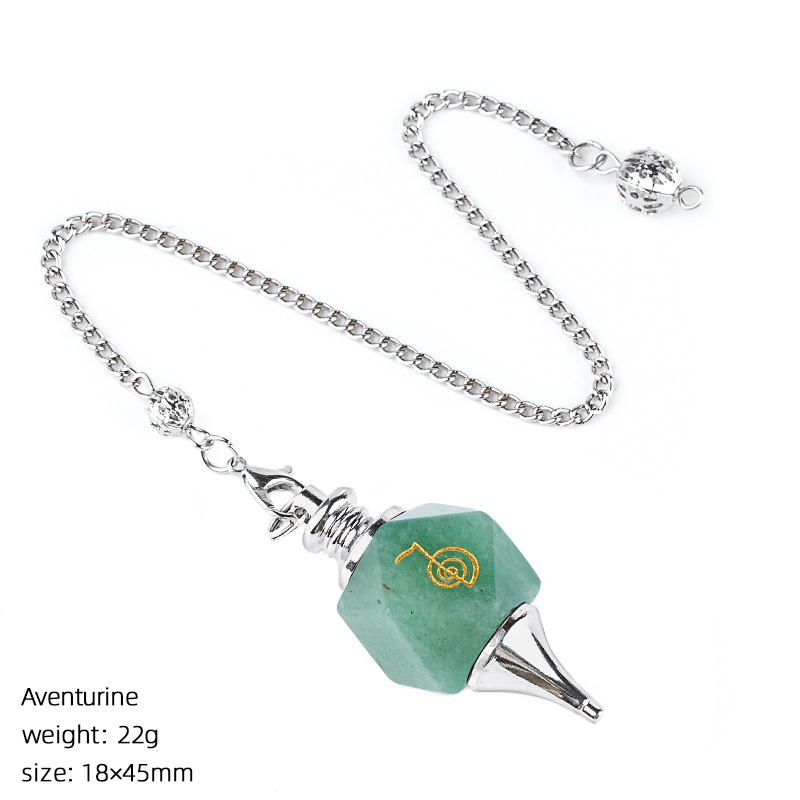 Geometric Crystal Pendulum Pendant with Rune Engraving - Adjustable Chain for Meditation and Yoga