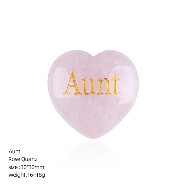 Natural Pink Stone Heart Keepsake with Family Words Engraving, Mother Father Aunt Grandmother Inspirational Gift Decoration