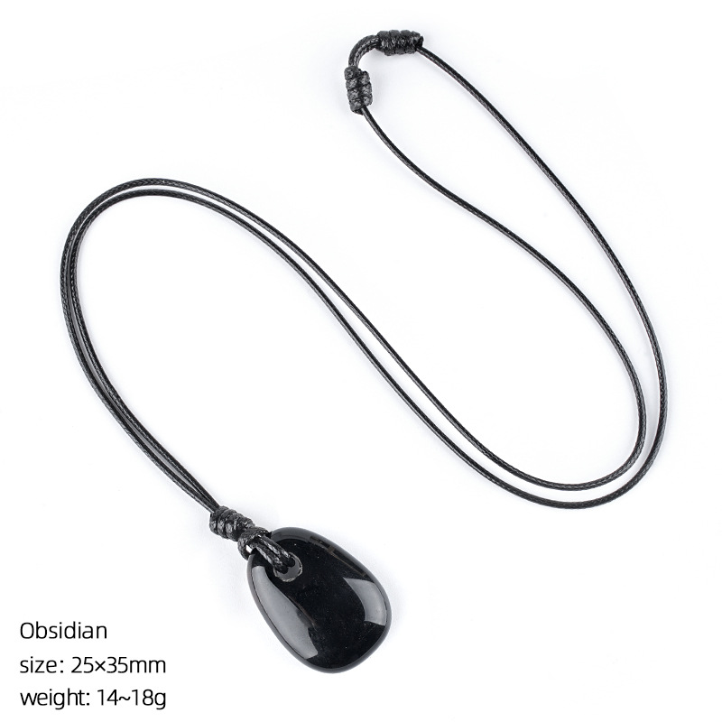 Natural Stone Trapezoid Pendant Necklace Adjustable Rope Large Hole Pendant Hand Carved Stone Necklace Charm