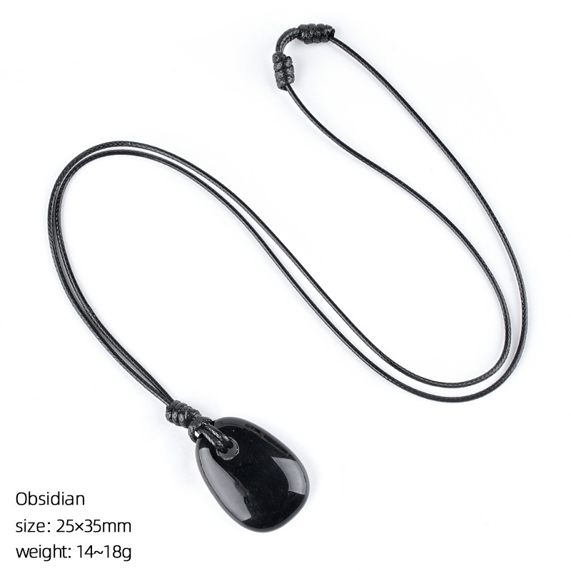 Natural Stone Trapezoid Pendant Necklace Adjustable Rope Large Hole Pendant Hand Carved Stone Necklace Charm