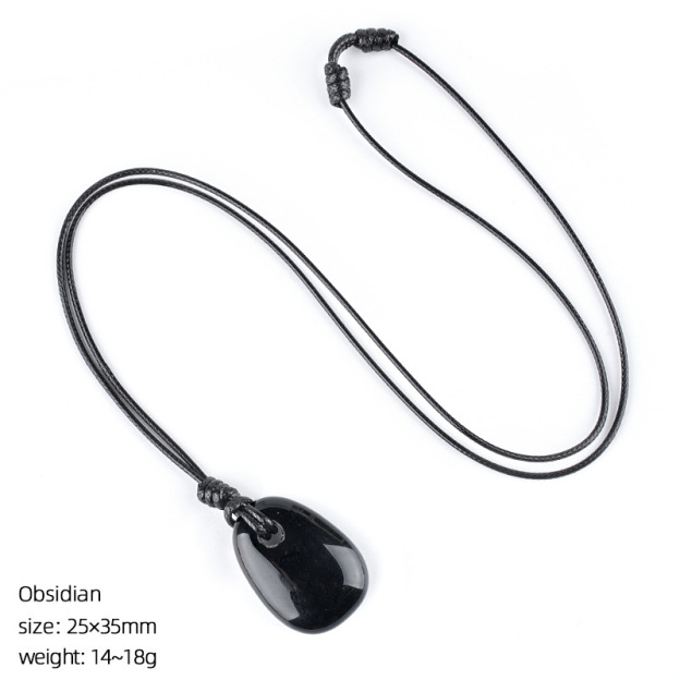 Natural Stone Trapezoid Pendant Necklace Adjustable Rope Large Hole Pendant Hand Carved Stone Necklace Charm