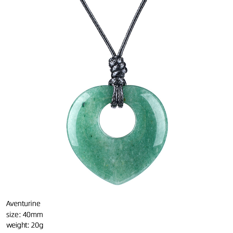 Natural Stone Heart Pendant Necklace Adjustable Rope Hand Carved Heart Charm Minimalist Love Symbol Pendant