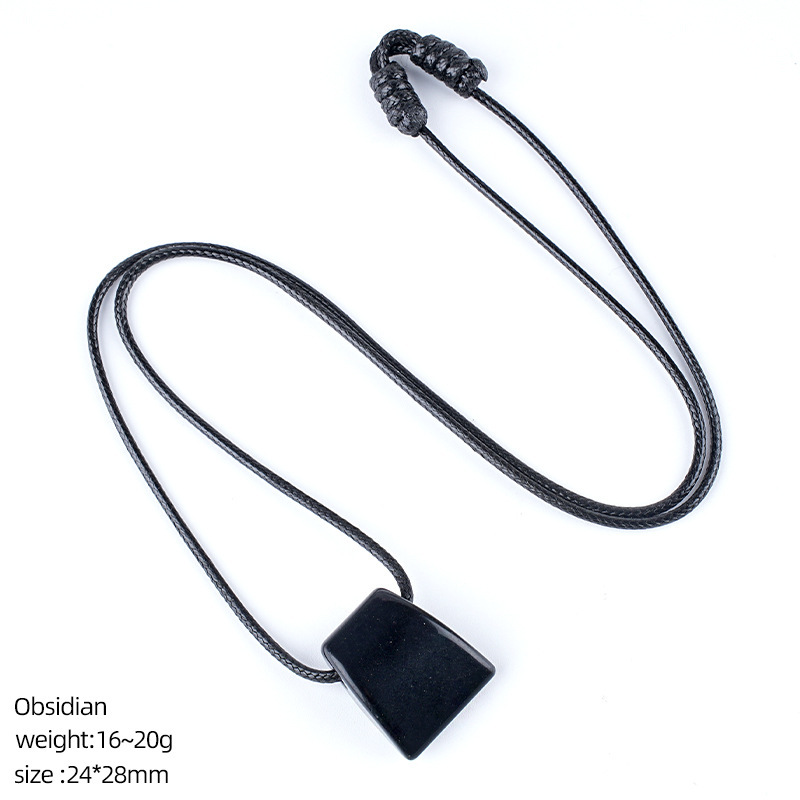 Natural Stone Axe Shape Pendant Necklace Adjustable Rope