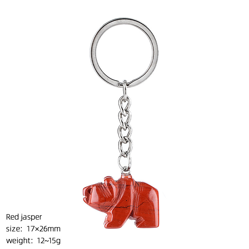 Natural Stone Polar Bear Keychain Animal Shape Hand Carved Bag Pendant Creative Cute Bear Key Ring Gift Accessory