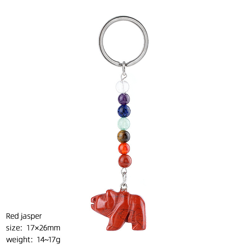 Natural Stone Polar Bear Keychain Color Bead Pendant Animal Bag Charm Carved Bear Keyring Creative Gift Accessory