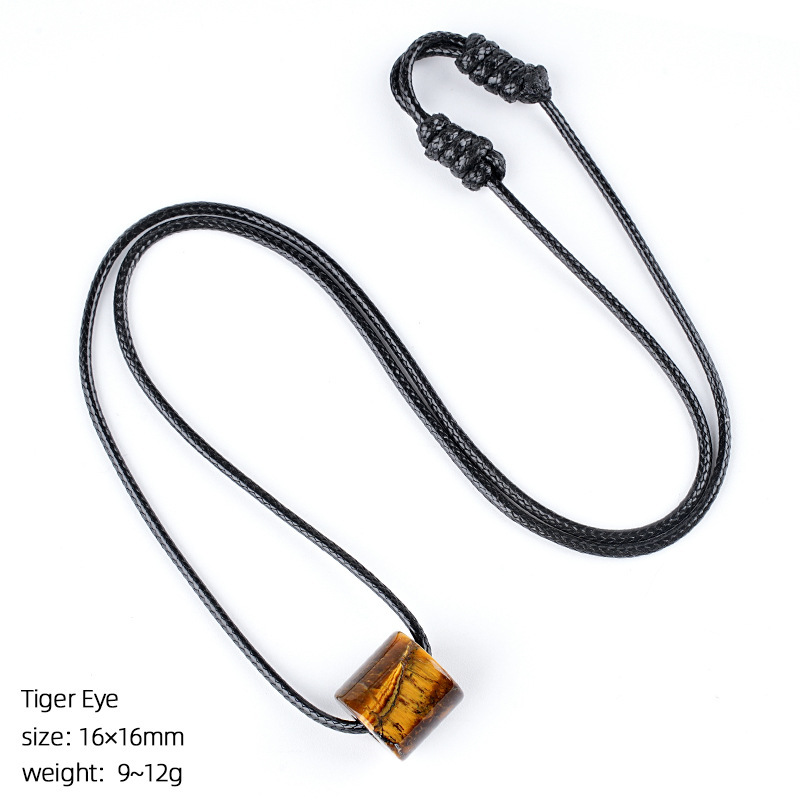 Natural Stone Cylinder Pendant Necklace Adjustable Braided Rope Large Hole Minimalist Vintage Style Everyday Fashion Accessory