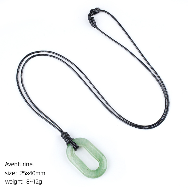 Natural Stone O Ring Necklace Adjustable Oval Loop Pendant
