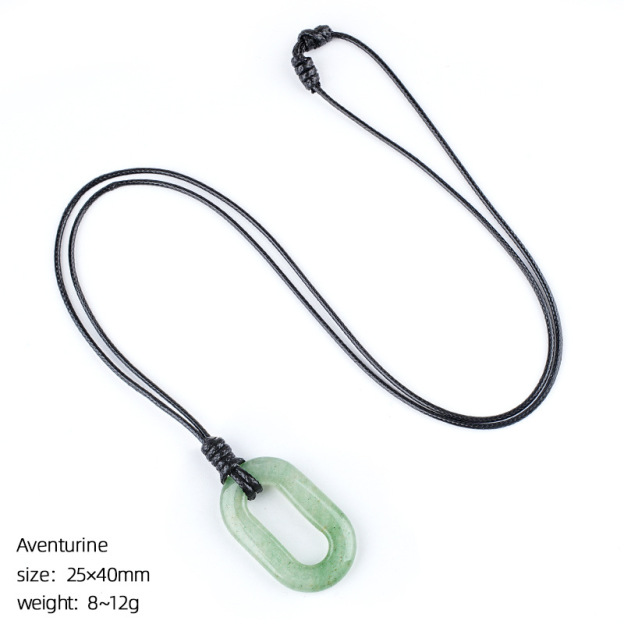Natural Stone O Ring Necklace, Adjustable Oval Large Hole Pendant Necklace with Polished Crystal Loop Charm for Everyday Wear and Minimalist Styling