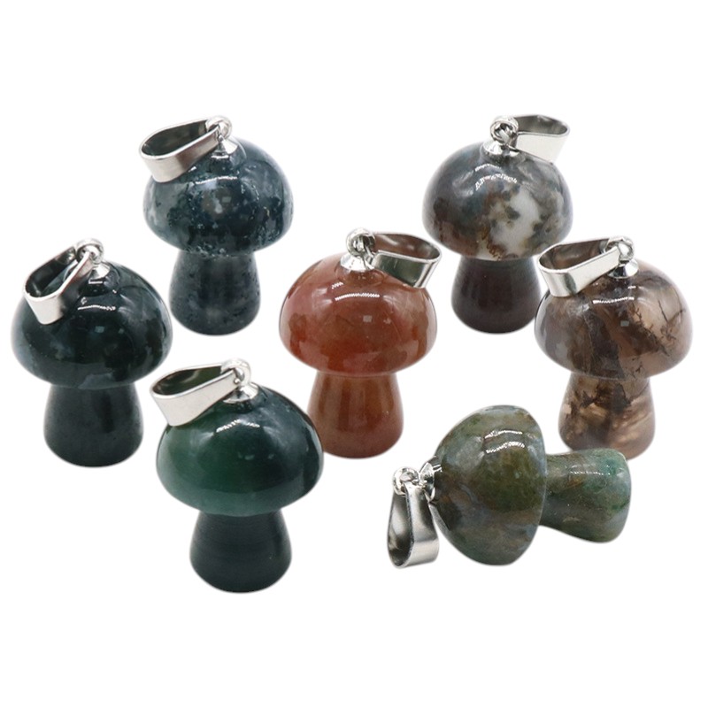 Natural Crystal Mushroom Pendant, Small Stone Mushroom Charm for DIY Necklace, Keychain, Jewelry Making and Cute Everyday Accessories