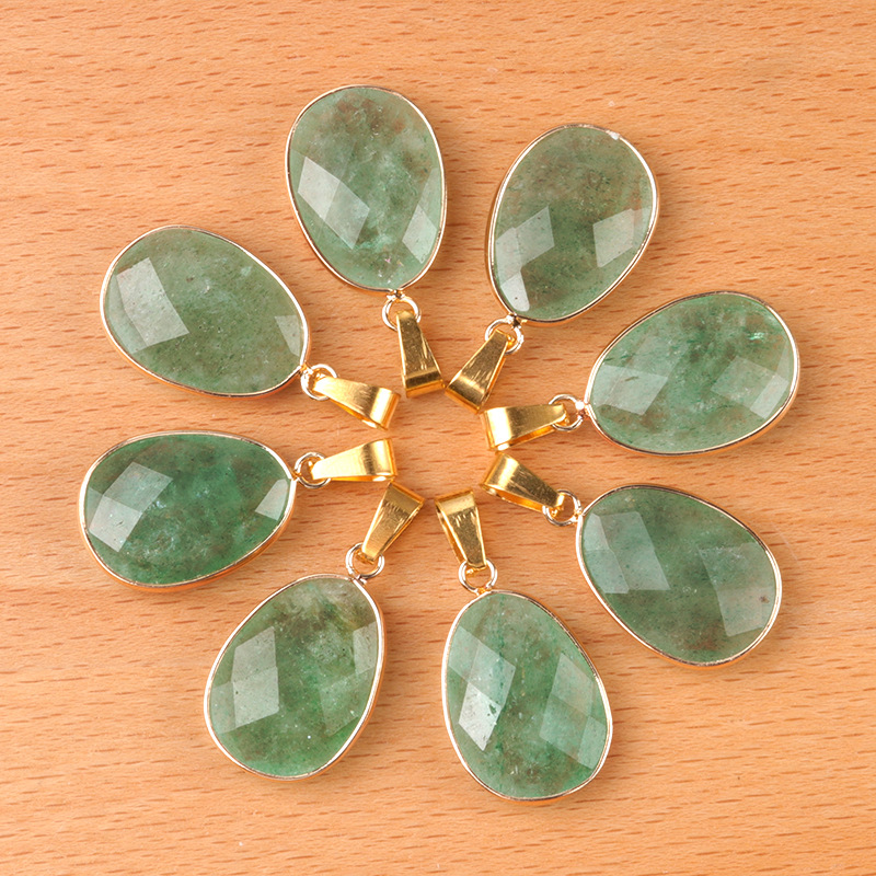 Natural Crystal Faceted Oval Pendant, Copper Wrapped Single Hole Gemstone Charm for DIY Necklace Making and Elegant Jewelry Styling