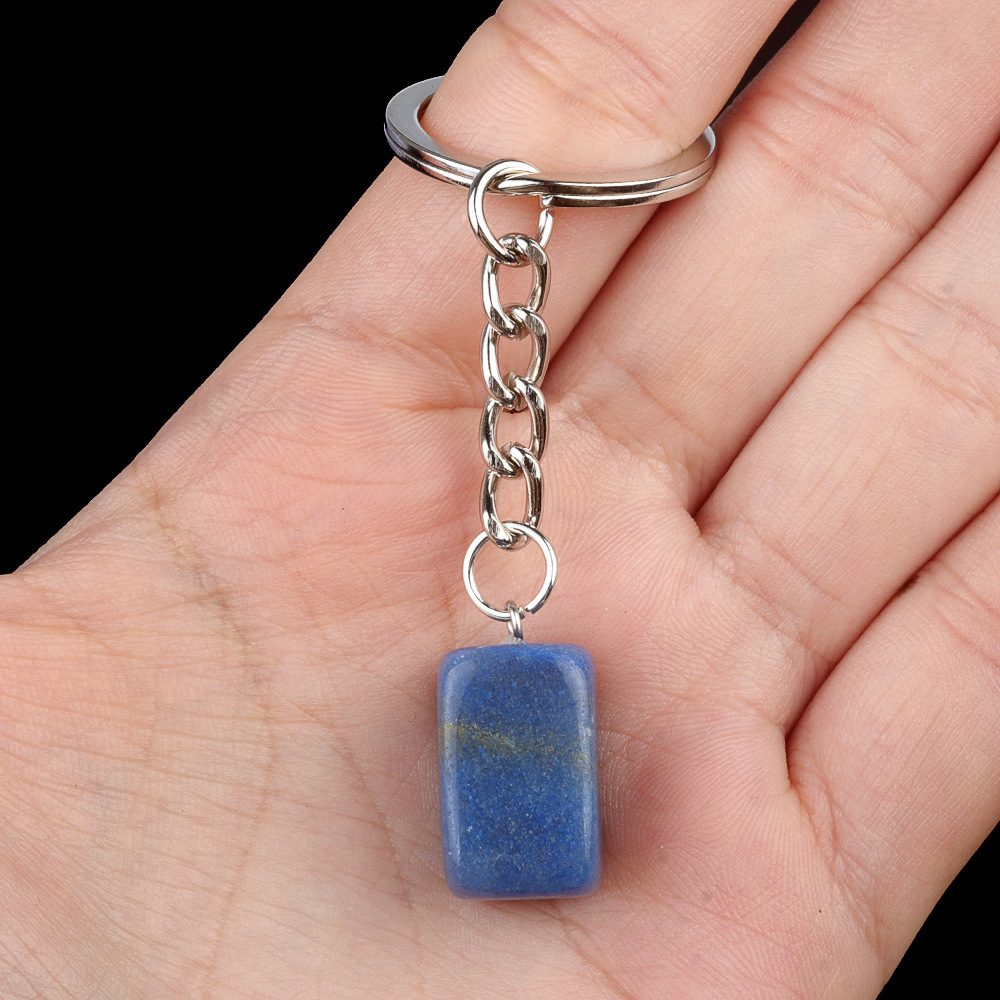 Natural Crystal Rectangle Keychain, Irregular Stone Block Key Ring Charm for DIY Accessories, Bag Decoration and Everyday Carry Gift