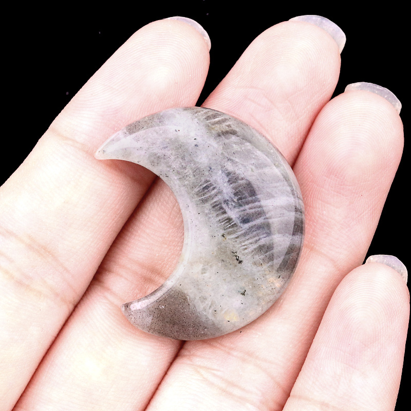 Natural Crystal Moon Charm, Crescent Stone Carving No Hole Pendant for DIY Jewelry Making, Decorative Crafts and Handmade Accessory Projects
