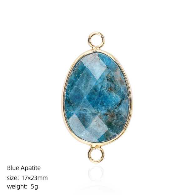 Natural Crystal Faceted Connector Charm, Gold Wrapped Double Loop Gemstone Pendant for DIY Bracelet, Necklace and Handmade Jewelry Making
