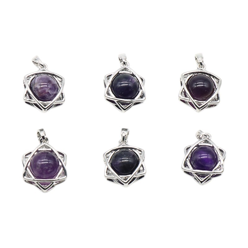 Natural Crystal Hexagram Pendant, Star Cage Gemstone Charm with Round Stone Bead for DIY Bracelet, Necklace Making and Handmade Jewelry Accessories