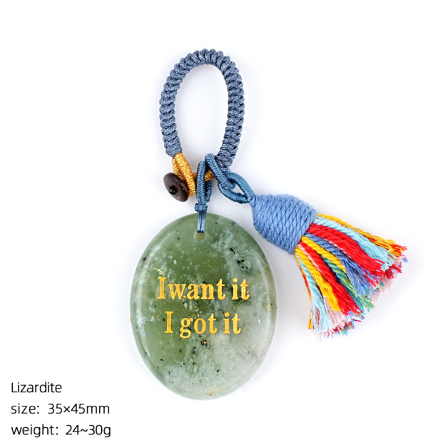 Natural Crystal Engraved Palm Stone Keychain, Oval Agate Worry Stone Bag Charm with Tassel for Car Hanging Decor, Mindful Gift and Everyday Accessory
