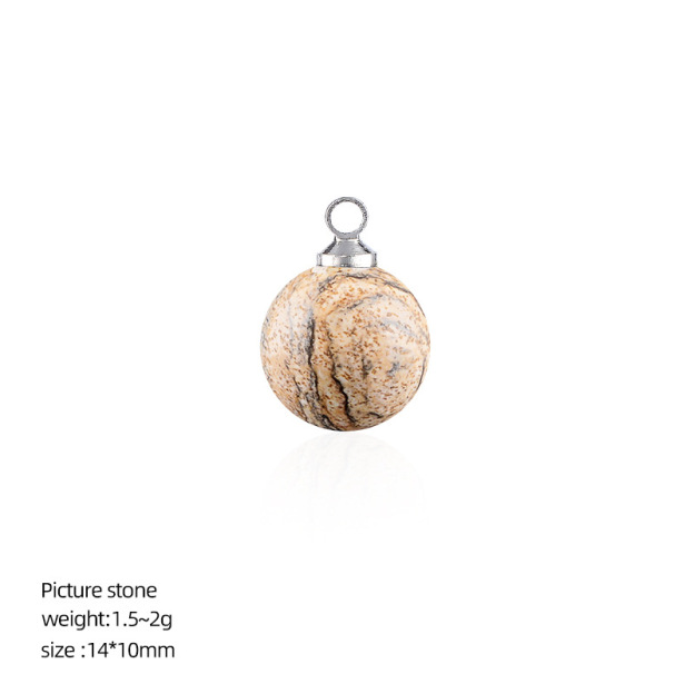Natural Stone Round Ball Pendant Charm, 10mm Sphere Pendant for DIY Necklace Bracelet Earrings Craft Accessories