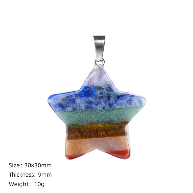 Seven Chakra Style Layered Gemstone Pendant Color Block Crystal Necklace Heart Moon Star Charm26022105