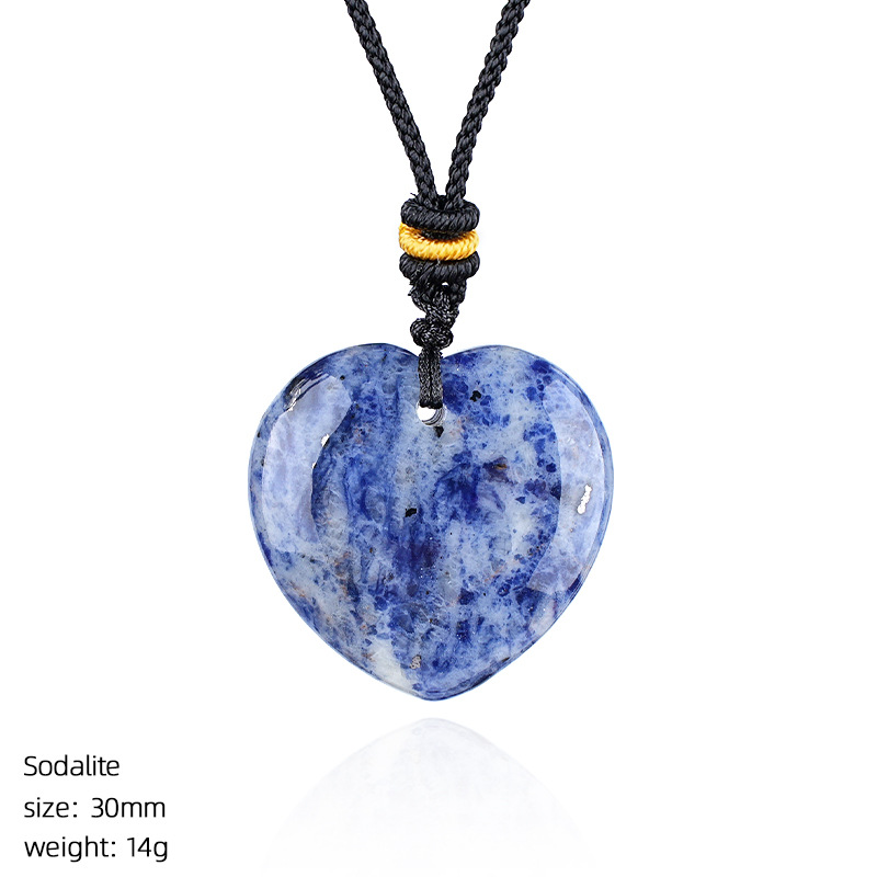 Natural Stone Heart Necklace Pendant, 30mm Crystal Heart Charm with Cord, DIY Jewelry Making or Gift Accessory