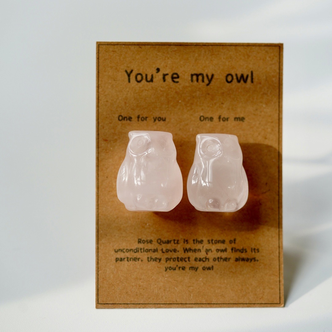 Rose Quartz Animal Couple Carving with Message Card, Hand-Carved Crystal Love Gift for Valentine’s Day & Anniversary