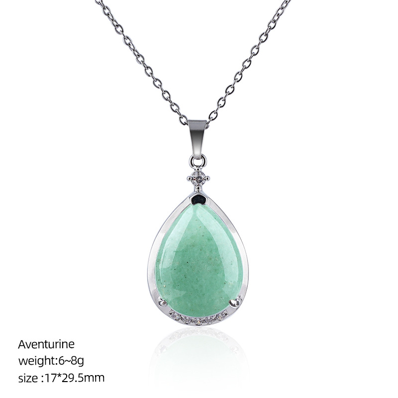 Natural Crystal Teardrop Pendant Necklace, Water Drop Gemstone Inlay Chain Necklace for Daily Wear or Gift