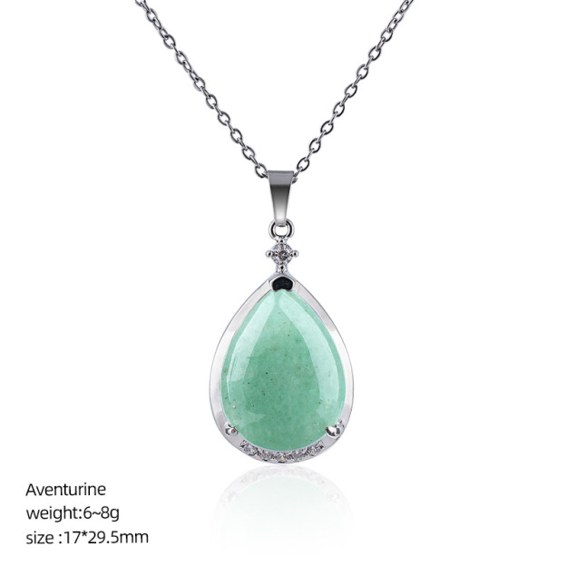 Natural Crystal Teardrop Pendant Necklace, Water Drop Gemstone Inlay Chain Necklace for Daily Wear or Gift
