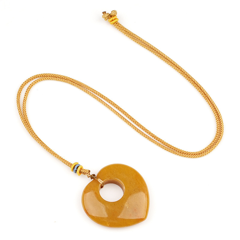 Natural Crystal Heart Stone Necklace, Love Heart Sweater Chain Pendant, Gemstone Heart Charm Long Necklace Gift Jewelry Accessory