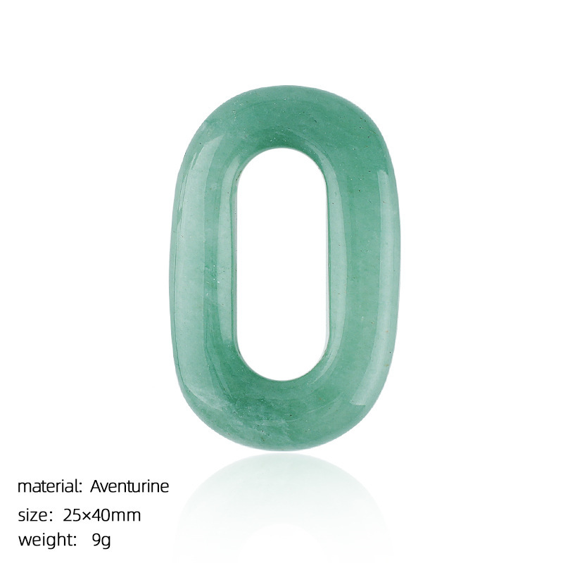 Natural Stone Oval O-Ring Pendant 25×40mm Large Hole Crystal & Jadeite Carved Loop Connector for DIY Necklace Jewelry Making