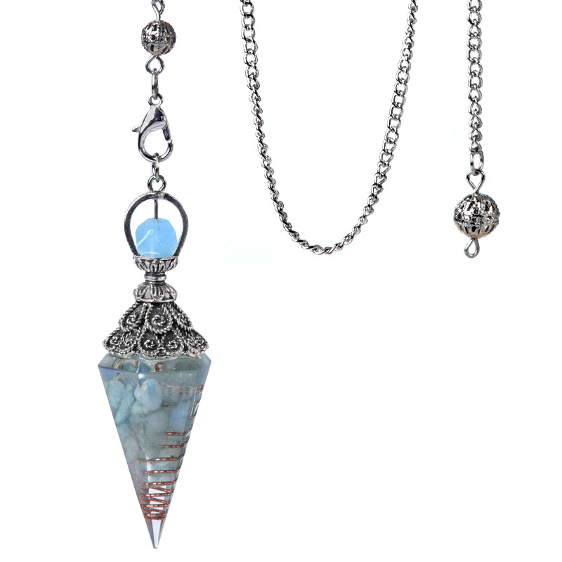 Resin Crystal Chip Pendulum Necklace Silver Chain Hexagonal Cone Stone Dowsing Pendant Jewelry Accessory 20260210